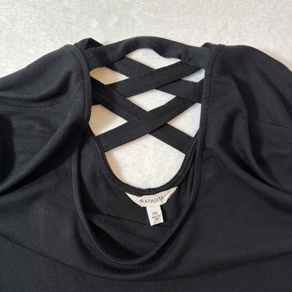 Athleta Black Criss-Cross Back Modal Blend Long Sleeve Top XS Made in USA - Picture 2 of 9
